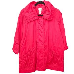 Chico's Windbreaker Jacket Womens 2 Large Red Half Sleeve Full Zip Pockets Mod